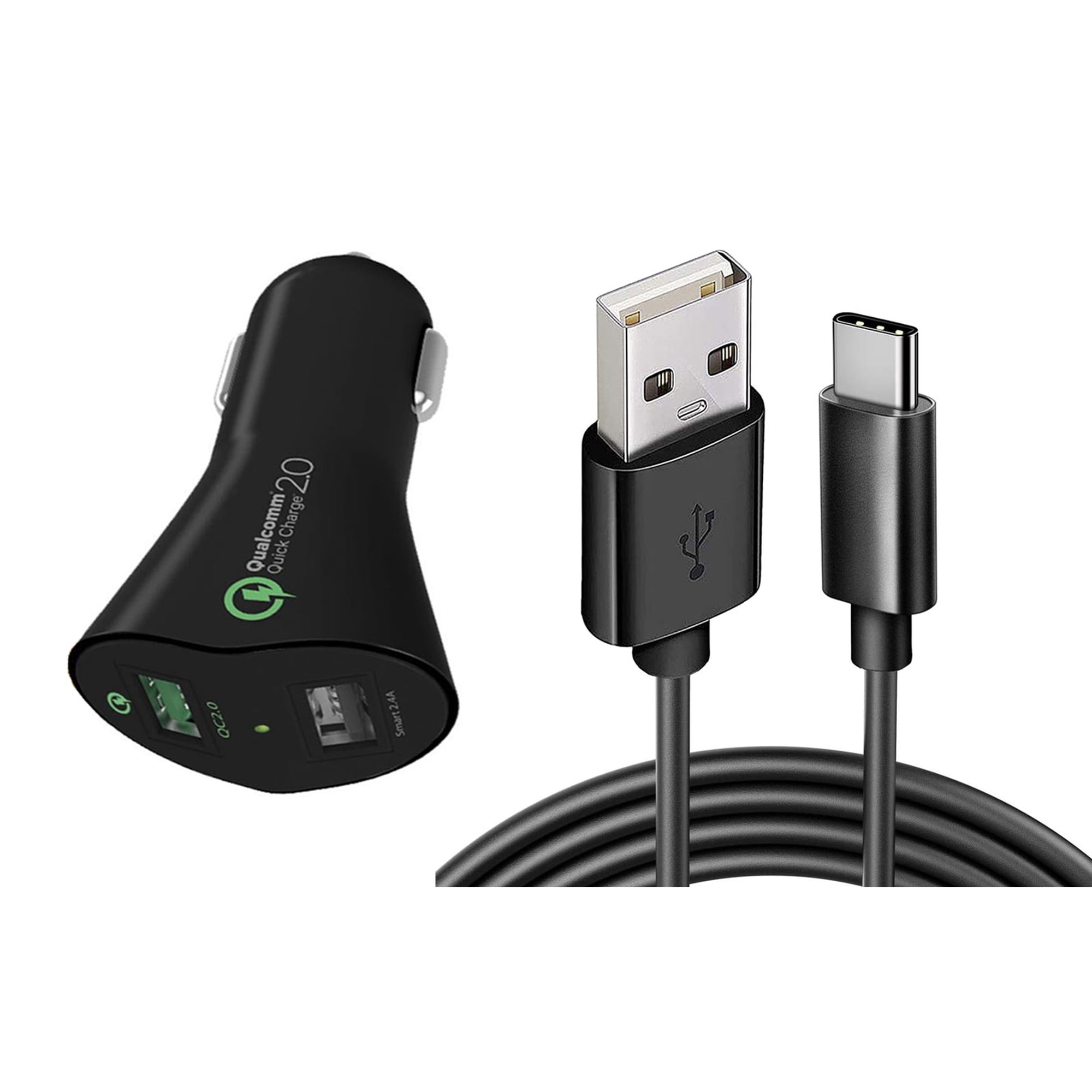 30W Fast Car Charger for Samsung Galaxy S24 FE - 2-Port USB 6ft Cable Type-C Quick Charge DC Socket for Galaxy S24 FE