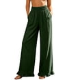 thumbnail image 2 of ClodeEU Women's Elastic High Waist Ruffle Hem Linen Wide Leg Pants,Casual Loose Trousers with Pockets Army Green,Women's Plus L, 2 of 6