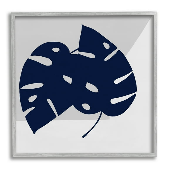 Stupell Industries Blue Monstera Leaf Silhouettes Geometric Grey Angles, 24 x 24, Designed by Ruth Fromstein