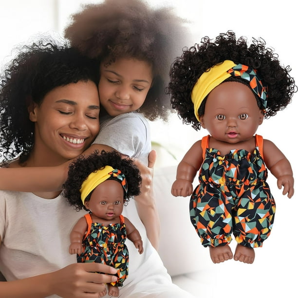 Muñecas negras de 8 pulgadas para niñas de 3, 4, 5 y 6 años con pelo rizado, juguete para perro, muñecas pequeñas para bebés, niñas y niños pequeños, regalo de cumpleaños para fiestas. Muñeca Heiwa.