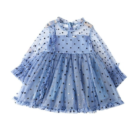

Summer Toddler Girls Ruffles Collar Wave Dot Bow Long Sleeve Mesh Dress Skirt 1-7Y Newborn Infant Child Clothing Streetwear Kids Dailywear Outwear
