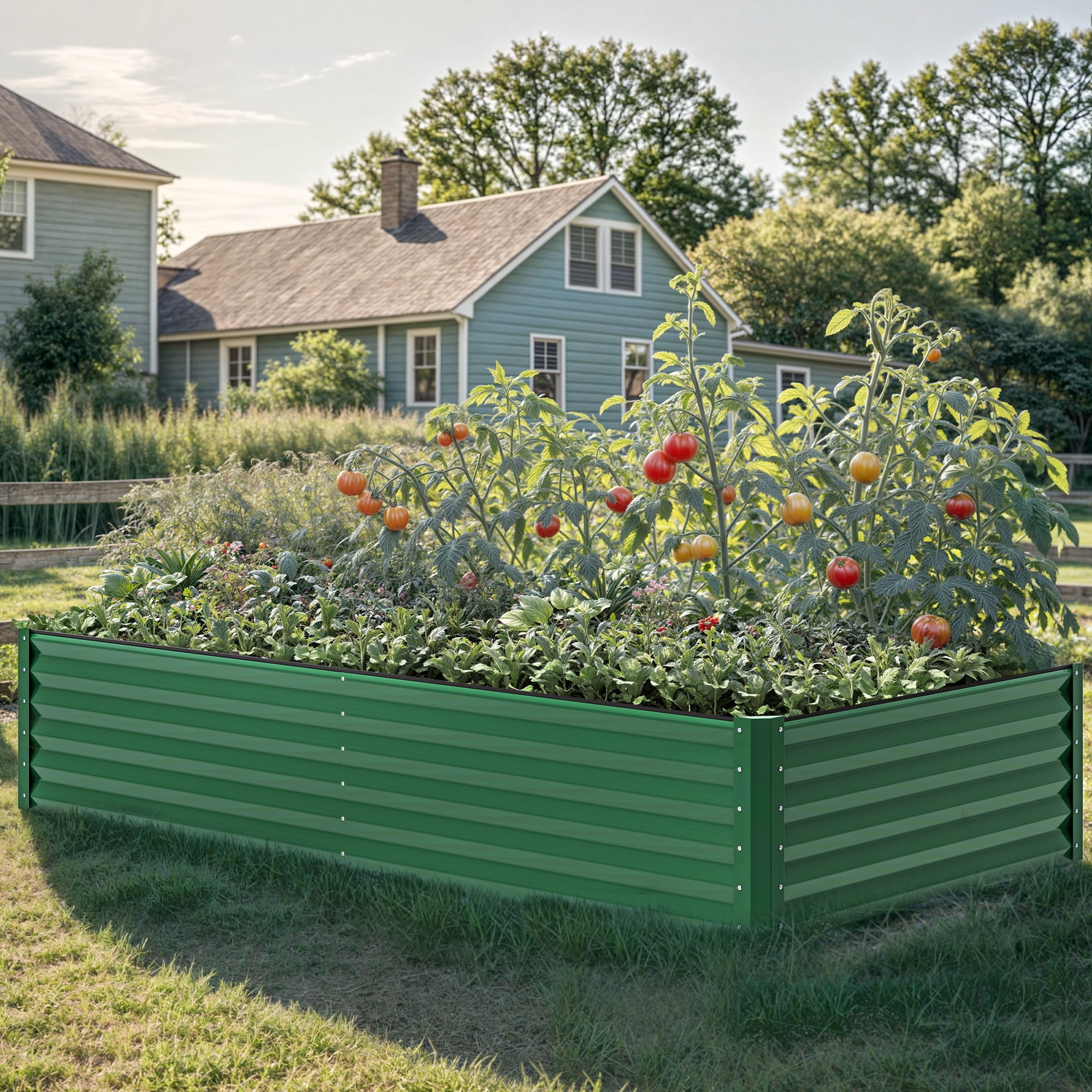 Uforic 2 Pack 8ftx4ftx1.5ft Large Raised Garden Bed Kit,Outdoor Galvanized Metal Patio Planter Box with Safety Rubber & Gloves, for Vegetables Flowers,Green