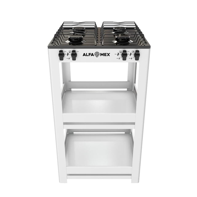 Parrilla de gas 4 quemadores con estante y cubierta porcelanizada ALFA 411-6