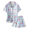 thumbnail image 4 of CUZIBR Girls Halloween Pajamas Sets Summer Fall Outfits Bow Ghost Print Kids Short Sleeve Lapel Button Down Top Elastic Waist Shorts Two Piece Soft Sleep Loungewear Outfits,1-Sky Blue,2-3 Years, 4 of 4