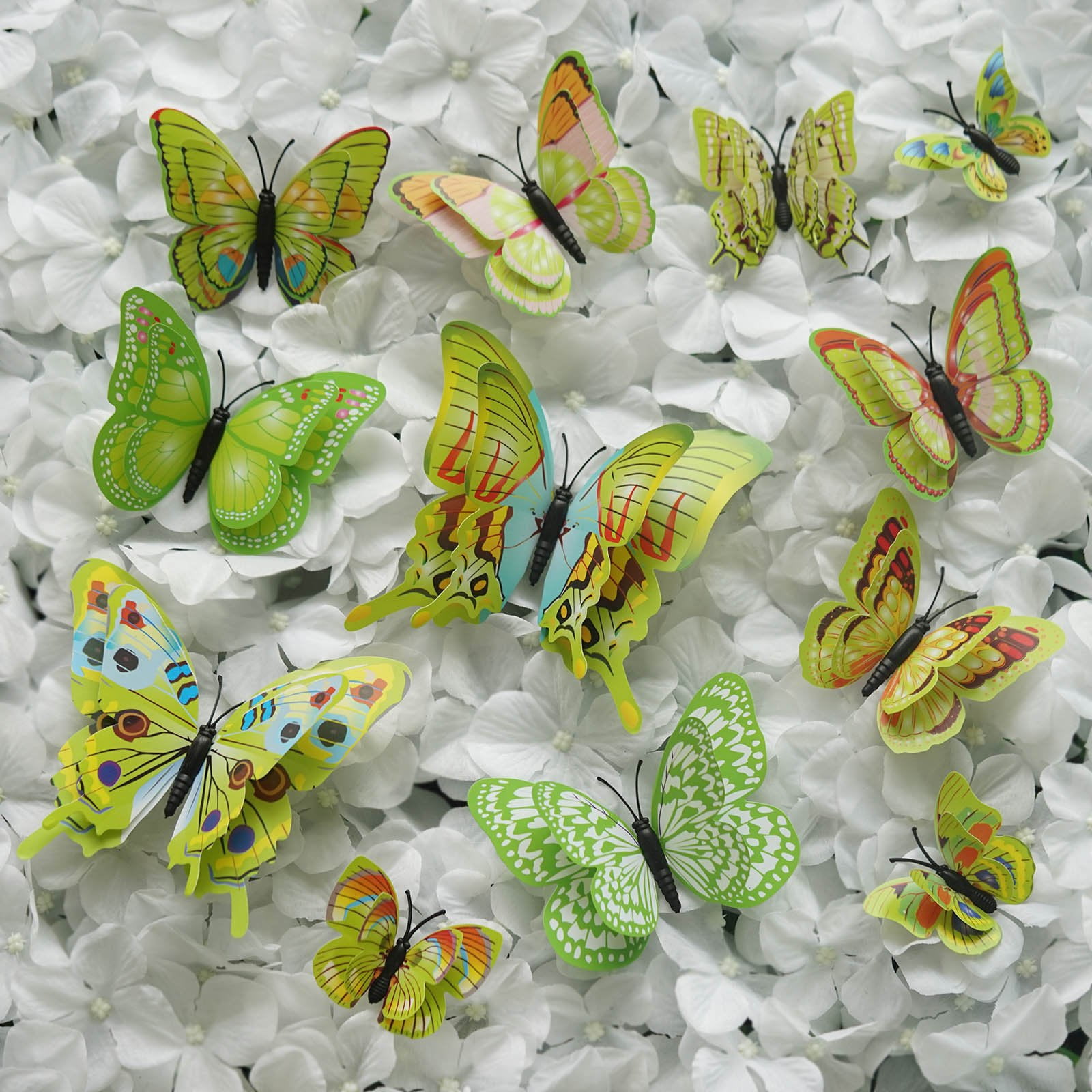 12 Pack Double Wing 3D Butterfly Wall Decals Stickers DIY Fushia