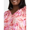 thumbnail image 4 of Time and Tru Women’s and Women’s Plus Printed Smocked Blouse, Sizes XS-4X, 4 of 5