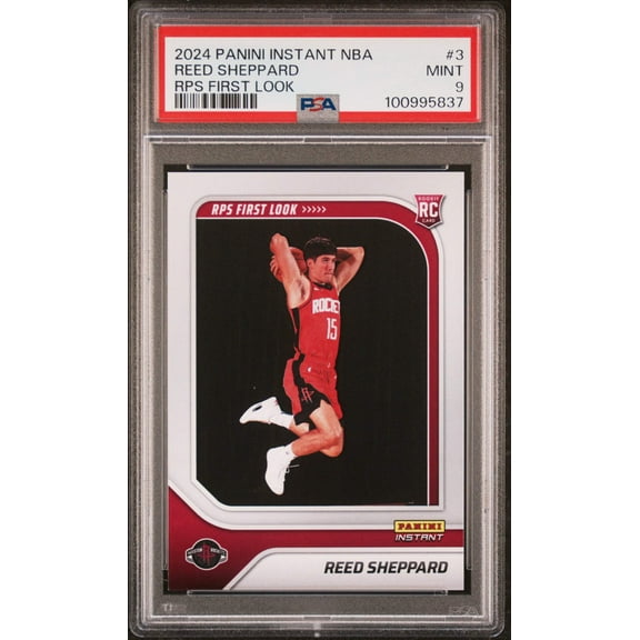 Graded 2024 Panini Instant NBA Reed Sheppard #3 RPS First Look Rookie RC Basketball Card PSA 9 Mint