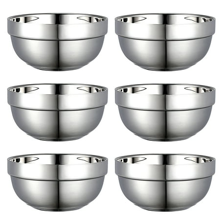 

BESTONZON 6pcs Double-layer Bowls Stainless Steel Dining Bowls Anti-scald Rice Bowls Home Food Bowls (13cm)