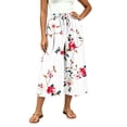 thumbnail image 2 of Atogsazn Womens Summer Floral Print Capris Casual Wide Leg Elastic Waist Cropped Pants Drawstring with Pocket Beach White XXL Fashion, 2 of 7