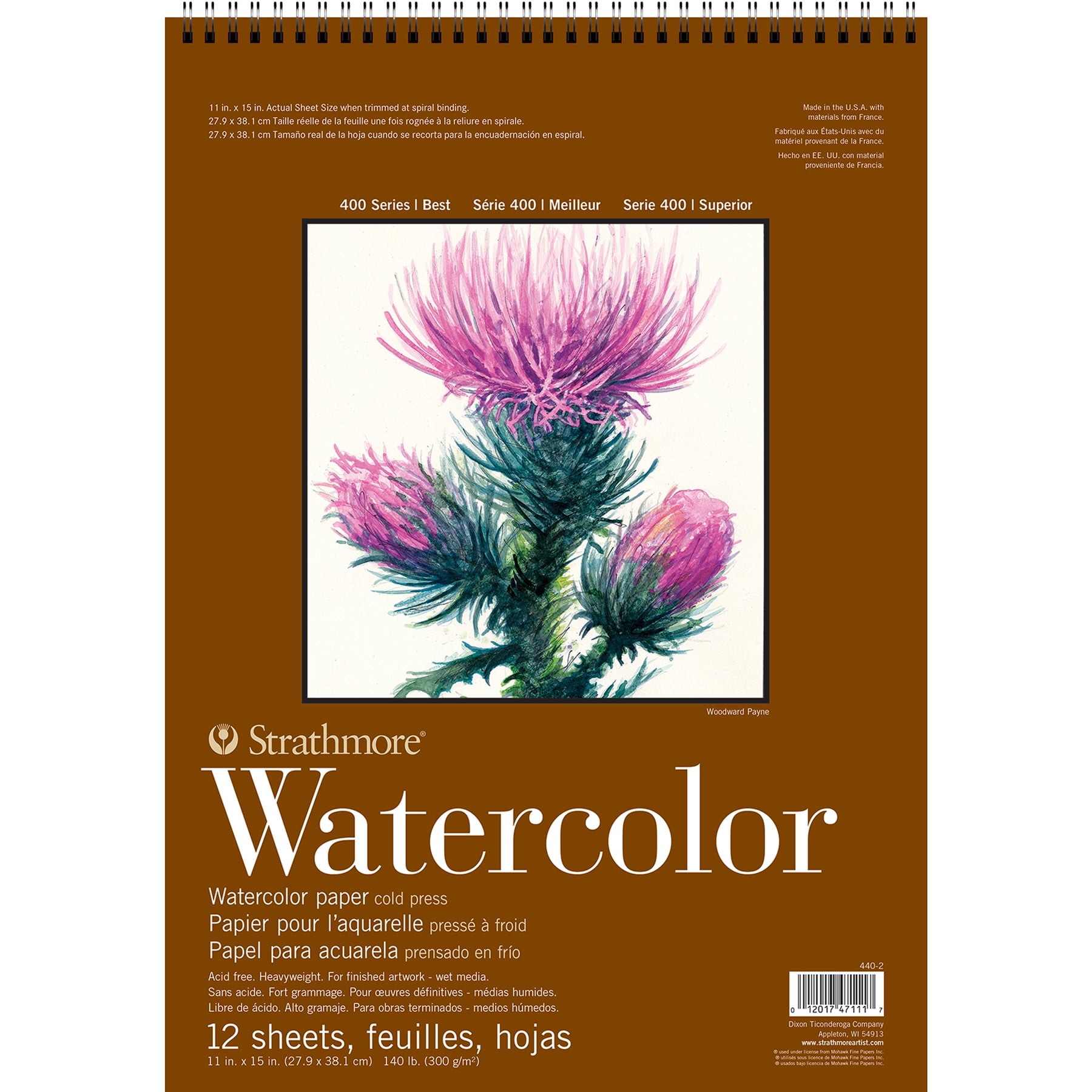 Strathmore 400 Series Watercolor Pad, Top Wire Binding, 12 Sheet, 11x15 inch, Pack of 3