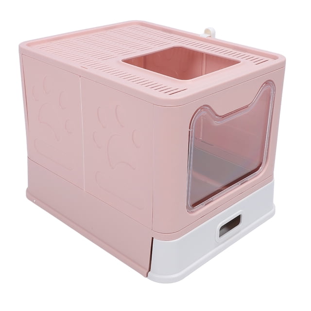 Enclosed Cat Litter Box, Stainless Steel Large Drawer Style Odor Proof Anti Splashing Foldable Cat Toilet Foldable Cat Litter Box with Cat Litter Scoop Odor Control Easy Clean