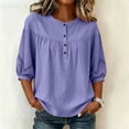 thumbnail image 2 of ClodeEU Women's Linen Blend 3/4 Sleeve Crewneck Shirt Top ,Solid Color Casual Loose Fit Summer Blouse Purple,Women's Plus XXXL, 2 of 8