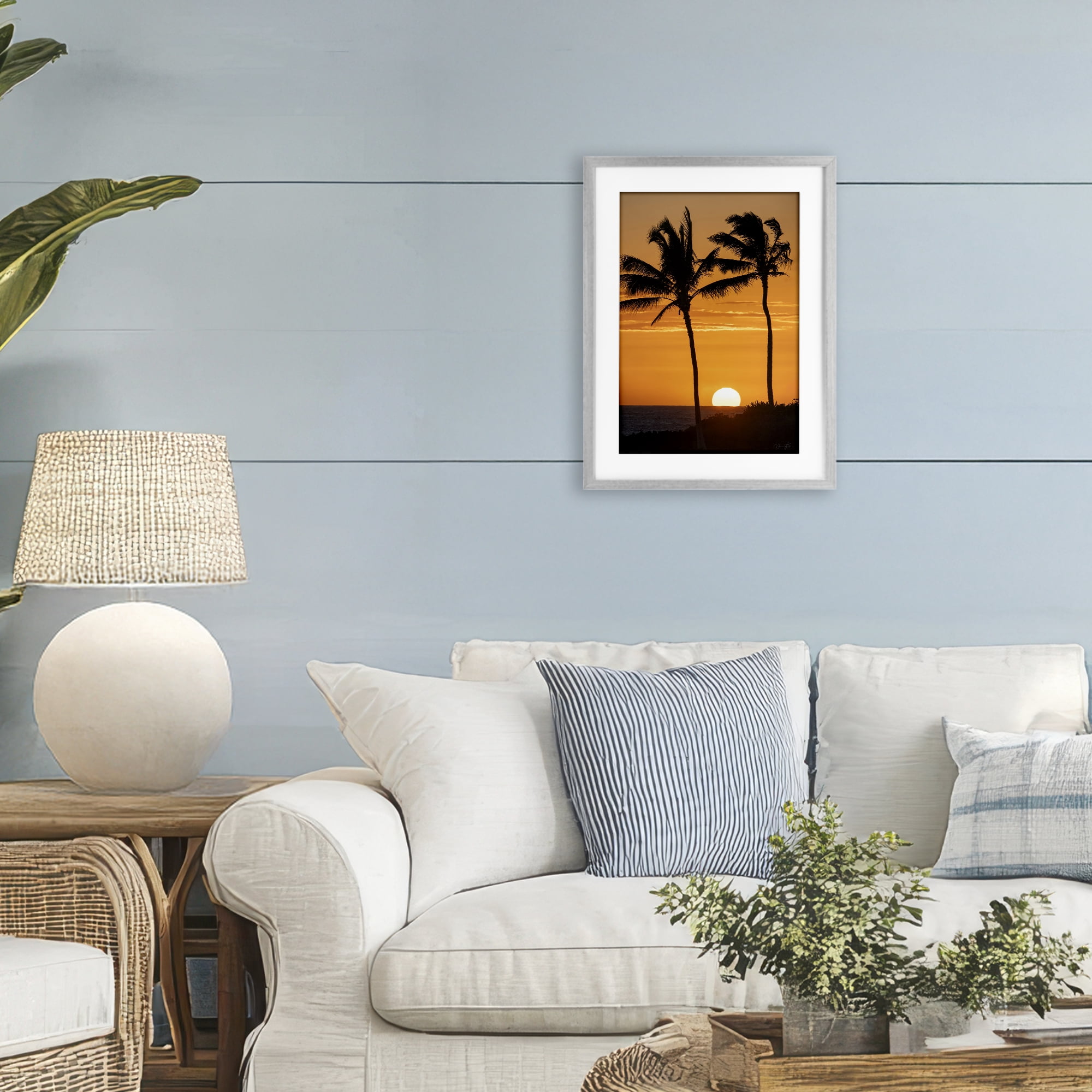 Stupell Industries Sunset Through Palm Trees Gray Framed Print Under Glass, design by Dennis Frates