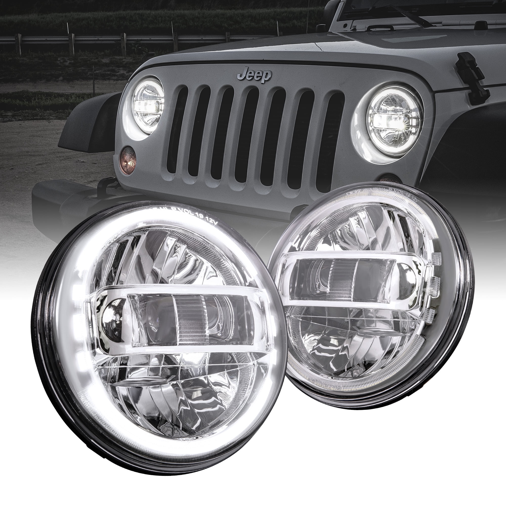 2PC 7inch Round Led Headlight DOT DRL For Jeep Wrangler Jk Tj Cj Lj Hummer H1 