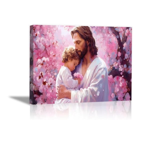 Mudket Jesus and Child Canvas Wall Art Framed, Christian Wall Prints Jesus Pictures Religious Painting for Bedroom Living Room, Christian Artwork for Prayer Room Decor - 12"L x 8"W
