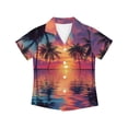 thumbnail image 5 of Binienty Tropical Palm Tree Sunset Girls Summer Button Down Shirt Breathable Girls Button Up Blouse Comfy Trendy Cuban Collar Top Lightweight Kids Tropical Clothes, 5 of 7