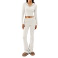 thumbnail image 1 of Blusas + Pantalones Largos Y2K Knit Crop Tops + Pantalones largos 2pcs Mujeres Zipper Sport Fitness Outfit (Blanco M) Cgtredaw Para estrenar, 1 of 1