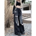 thumbnail image 5 of Pantalones vaqueros sueltos negros de estilo Y2K para mujer, pantalones de trapeador rectos de cintura alta, pierna ancha, calle alta, 5 of 5