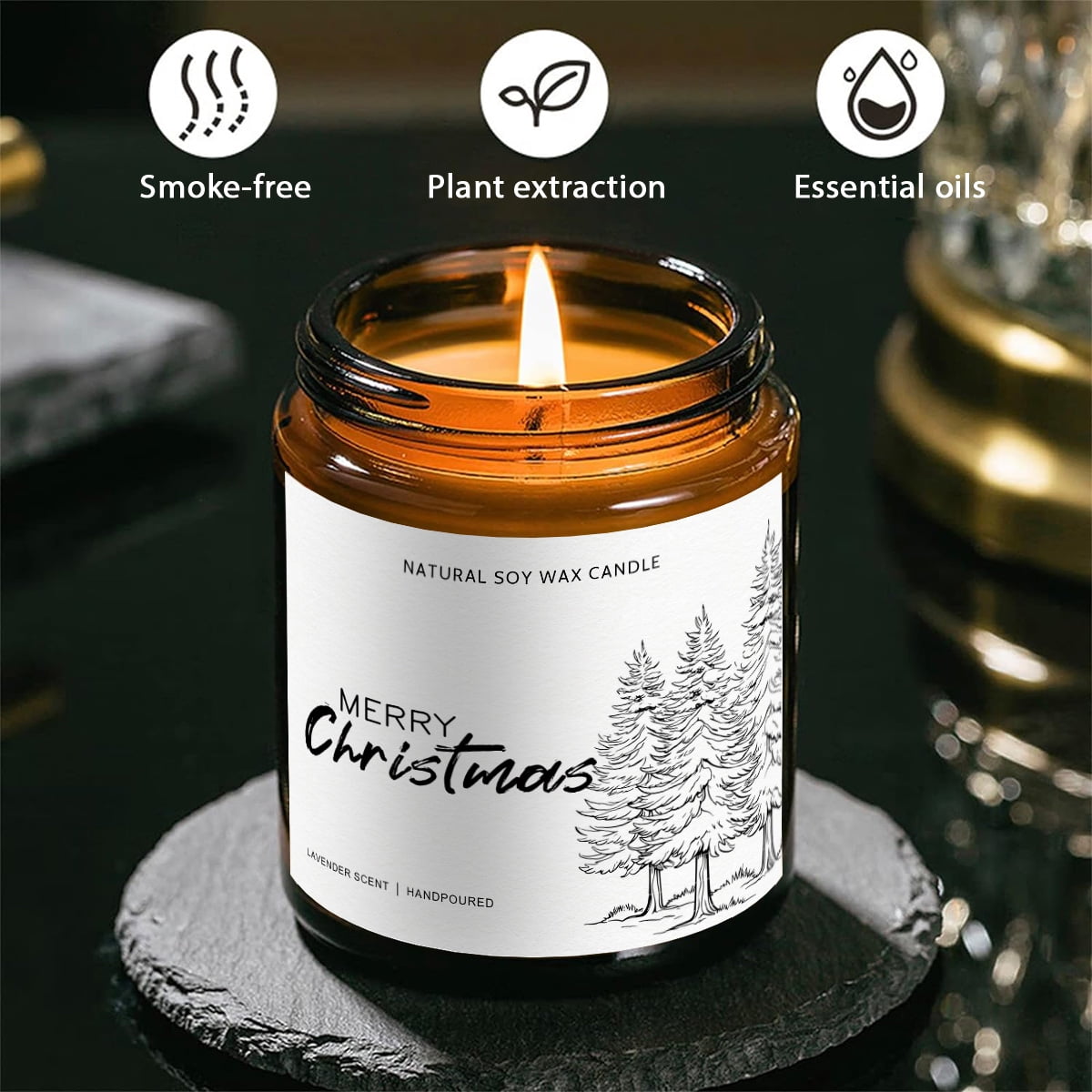 1pc Lavender Scented Candle Merry Christmas Gift for Women Men Adult Coworker Friends Mom Grandma Sister Wife White Elephant Winter Xmas House Decor Lights Trees Stockings Snowflakes Present