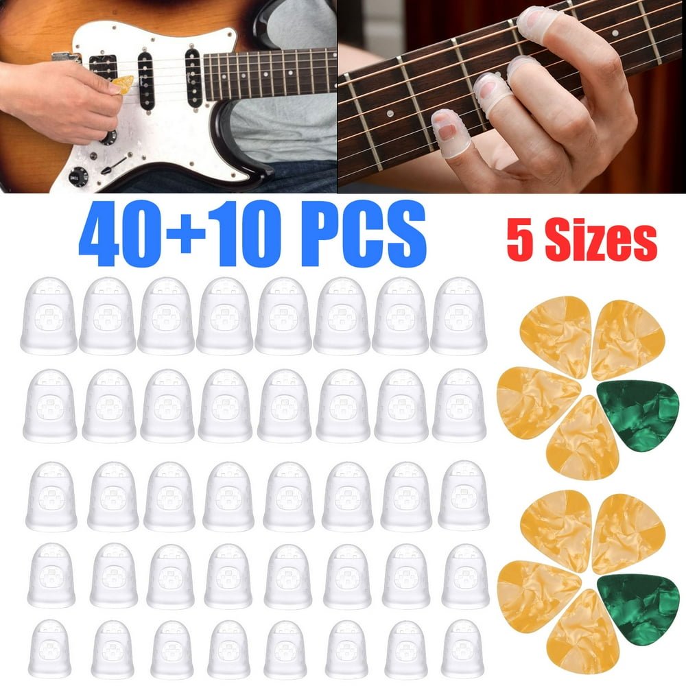 40pcs Guitar Silicone Finger Protector Covers, 5 Size Fingertip