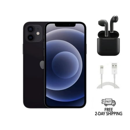 Pre-Owned Apple iPhone 12 Mini (Unlocked) 128GB Black (A2176) Bundle with Wireless Earbuds