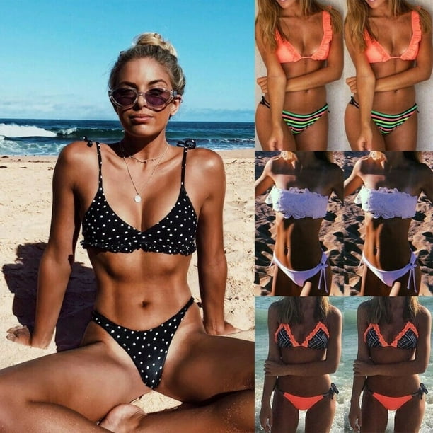Sexy Women Polka Dots Bandage Bikini Set Padded Brazilian Swimwear  Beachwear Swimsuit 