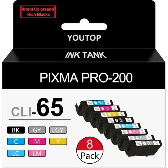 8 Pack CLI-65 CLI65 Ink Cartridge Replacement for Canon PRO-200 PRO-200S Printer