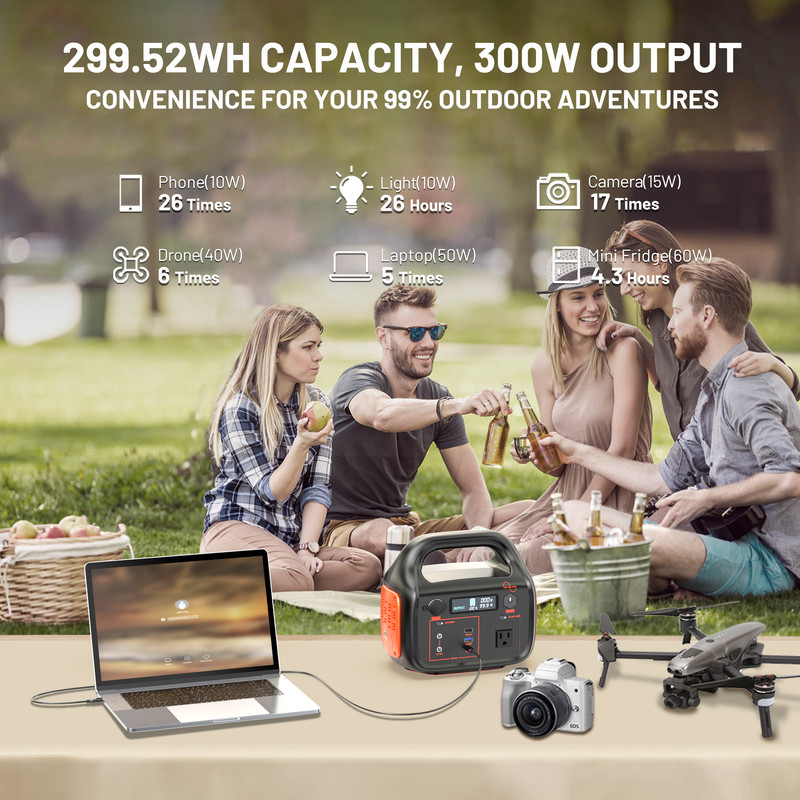 Portable Power Station 300W - Solar Generator 299Wh with 100W Solar Panel, USB-C Power Bank for Camping Outdoor Home Backup