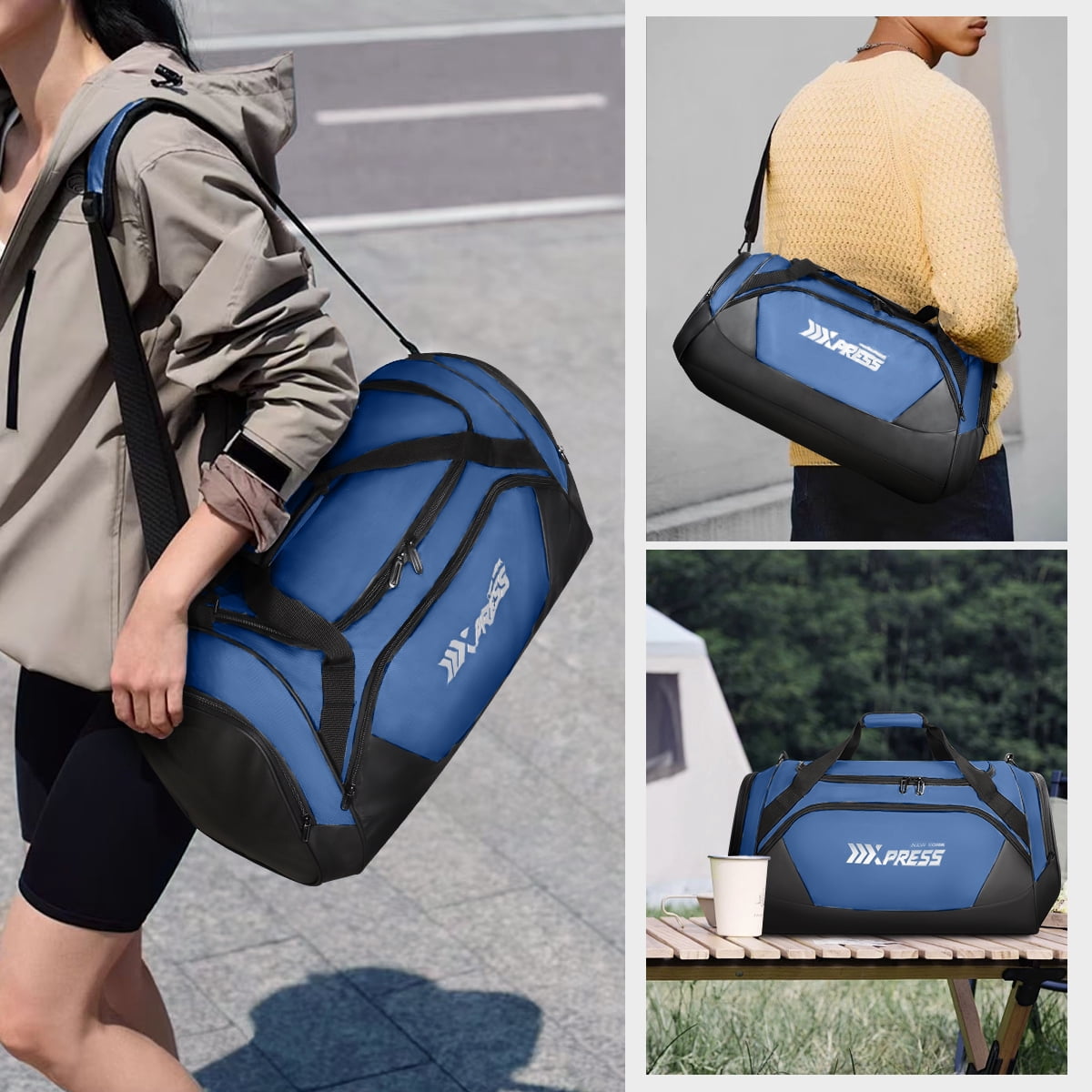 28" Travel Duffle Bag with Shoe Compartment, 75L Large Overnight Bag for Gym Sport Travel,Blue - LX238
