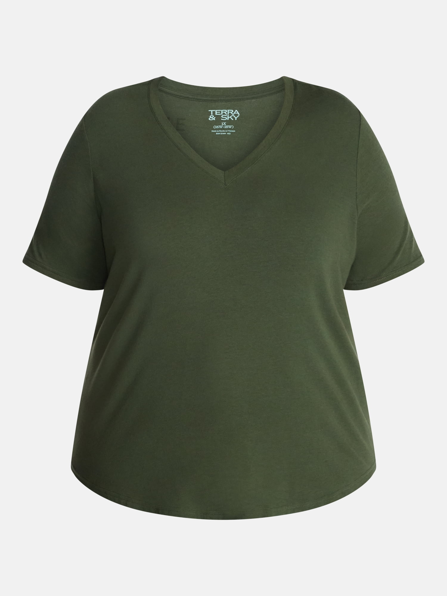 Terra & Sky Women's Plus Size V Neck Tee with Short Sleeves, Size 0X-5X