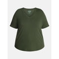 thumbnail image 5 of Terra & Sky Women's Plus Size V Neck Tee with Short Sleeves, Size 0X-5X, 5 of 5