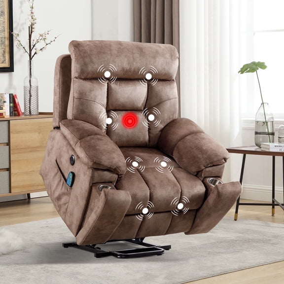 Bonzy Home Fabric Power Lift Recliner Chair with Massage, Heat Therapy, Hidden Cup Holders and Side Storage Pocket for Elderly Daily Home Use
