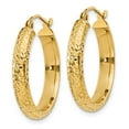 thumbnail image 2 of Real 14kt Yellow Gold Diamond-cut 3.5x22mm Hollow Hoop Earrings; for Adults and Teens; for Women and Men, 2 of 4