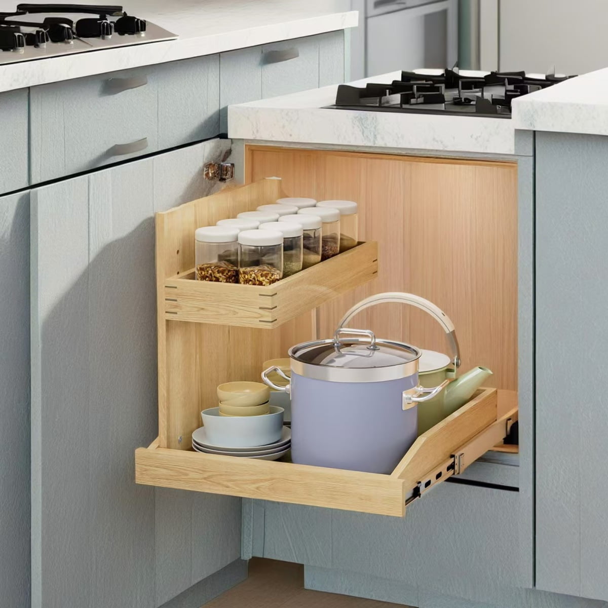 Under Sink Organizers and Storage 19½ W x 21 D 2 Tier Pull Out Cabinet Organizer with Hard Close Christmas Gift Adjustable Pull Out Cabinet organizer with U Bracket for Bathroom Kitchen Left