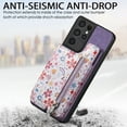 thumbnail image 2 of Nalacover Case for Samsung Galaxy S21 Ultra Wallet Case with Card Slots Zipper Pocket, Floral Pattern PU Leather Flip Kickstand Cover for Women Girls, RFID Blocking Shockproof Case, Purple, 2 of 9