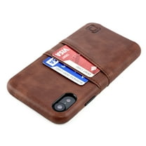 Dockem iPhone XR Exec M2 Wallet Case; Built-in Metal Plate, 2 Card Holder Slots, Brown
