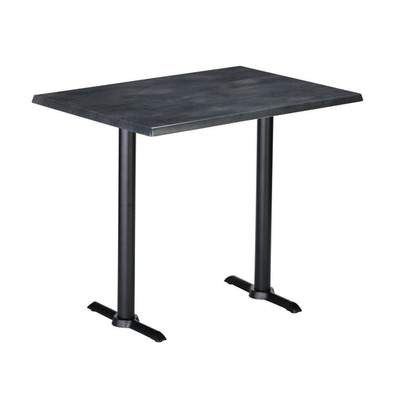 Two Indoor/Outdoor 42" Tall OD211EB Black Table Bases with a 22" Foot and a 30" x 48" Indoor/Outdoor Black Steel Top by the Holland Bar Stool Co.