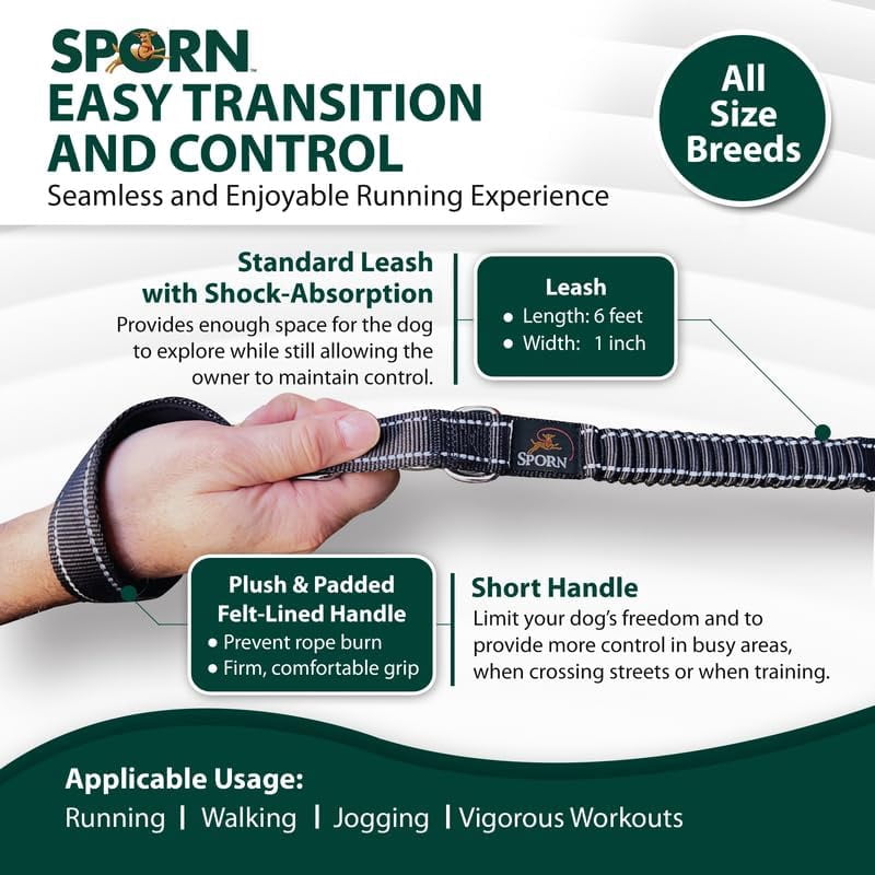 Sporn Run-Together Jogging Belt and Dog Leash, 6 ft, Black