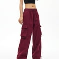 thumbnail image 3 of Sexlip Cargo Pants Women Baggy Parachute Pants Woman Mutil Pockets Loose Fit Y2K Casual Pants for Women Red M, 3 of 4