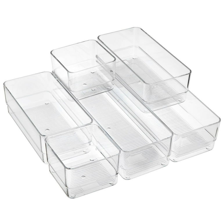 Acrimet Desk Drawer Organizer Box Tray Storage Bins Modular Divider for Home, Kitchen, Office and Storage (Clear Crystal Plastic) (7 Pack - 4 Sizes)