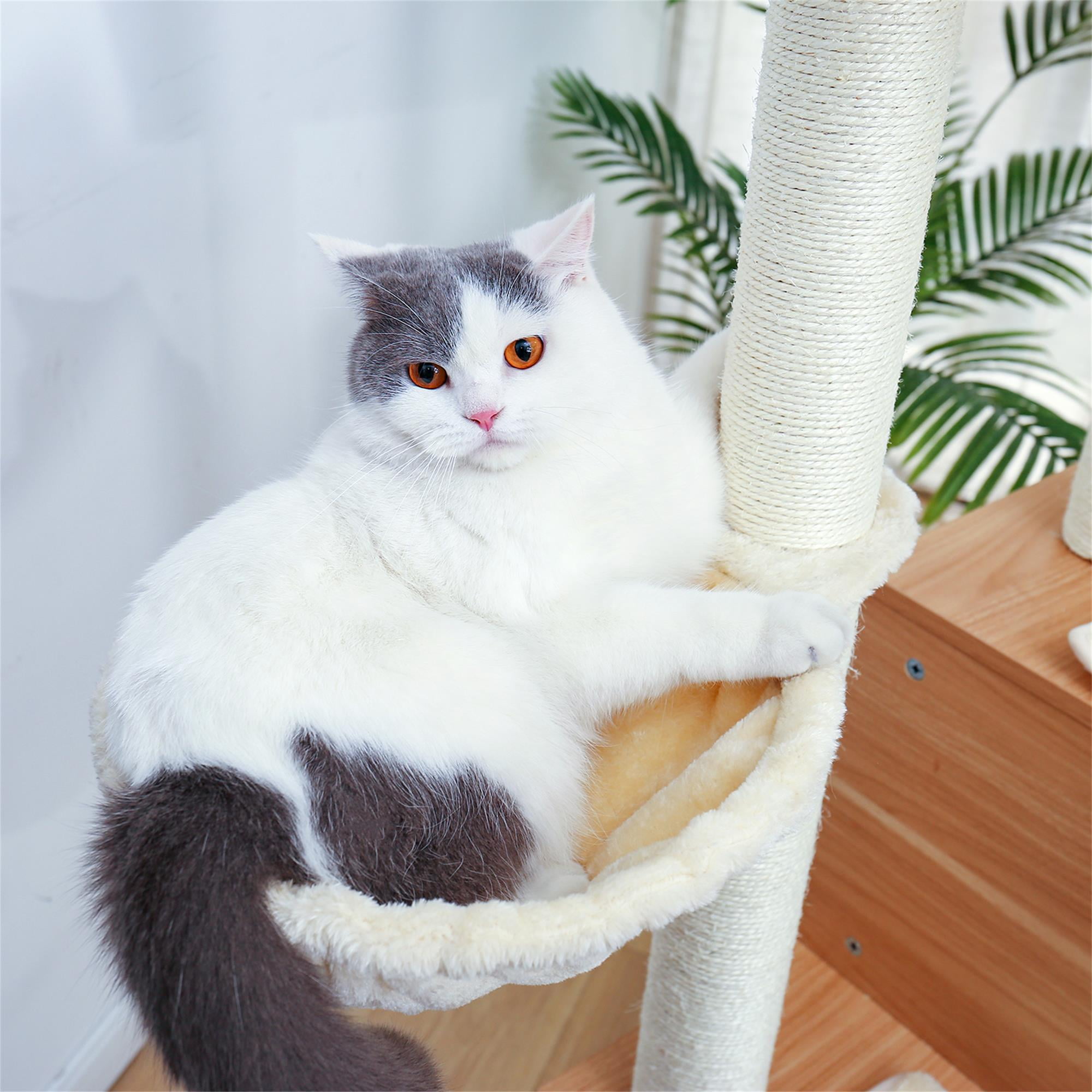 Pefilos 64" Multi-Level Cat Tree Tower for Big Cats, Wood Cat Condo for Indoor Cats with Scratching Posts, Beige Pefilos 64" Multi-Level Cat Tree Tower for Big Cats, Wood Cat Condo for Indoor Cats with Scratching Posts, Beige
