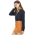 thumbnail image 4 of MODA NOVA Junior's Tie Ruffle Neck Polka Dots Bell Long Sleeves Blouse Dark Blue-Polka Dots M, 4 of 6