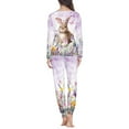 thumbnail image 3 of Renewold 2pcs Softness Women Pajama Pants Bottoms Set Easter Gifts Rabbit Floral Scoop Neck Home Loungewear Size 3XL Comfortable Long Sleeve Daily Wear Clothing, Purple, 3 of 4