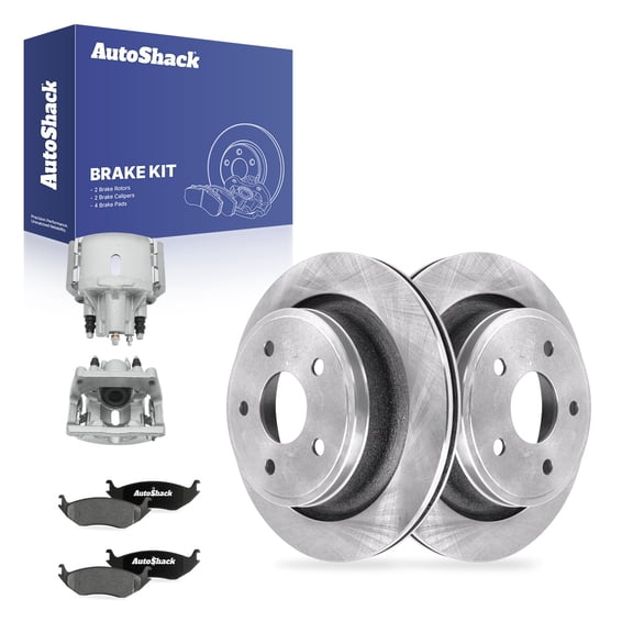 AutoShack Rear Vented Brake Rotors   Ceramic Pads   Calipers 8-PC Brake Kit Replacement for 2011-2018 Ram 1500 2005-2010 Dodge Ram 1500 2005-2009 Dodge Durango 13.87" (352.2 mm)
