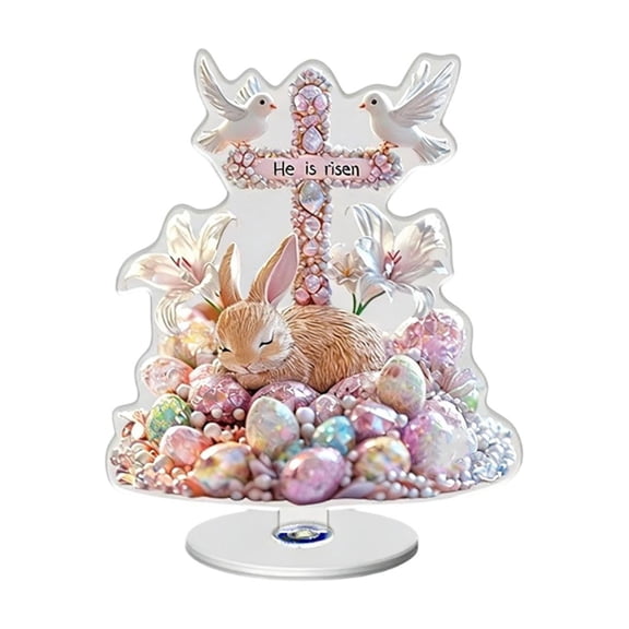 Chanana Easter Egg Rabbit Easter Bunny Figurines 2D Acrylic Table Top Decoration Cute Spring Tabletop Decor for Easter Celebration Home Office Gifts Home and Office Decoration