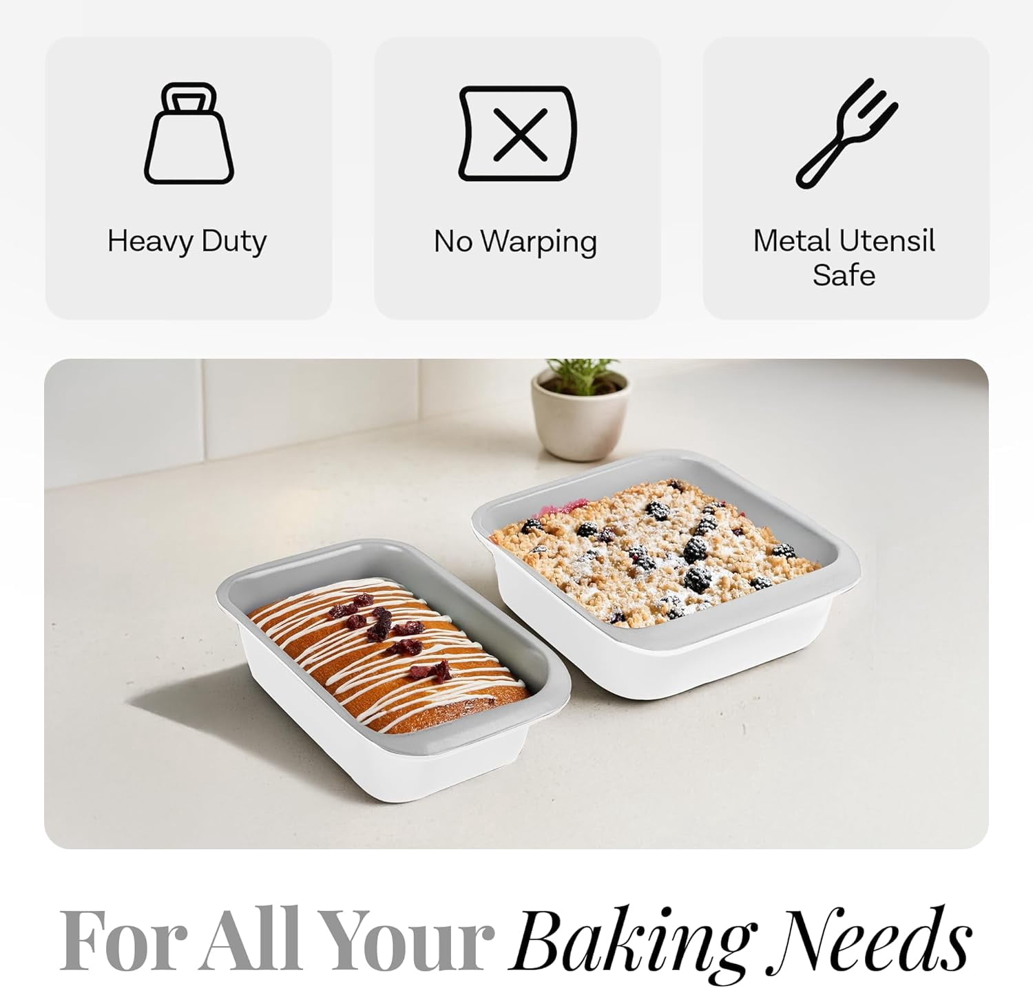 Gotham Steel 6 Pc Stackable Baking Pans Set Non Stick, 70% Space Saving Design, Nonstick Ceramic Bakeware Sets Non Toxic, with Baking Sheet Tray, Cake & Muffin Pans, Oven & Dishwasher Safe, White