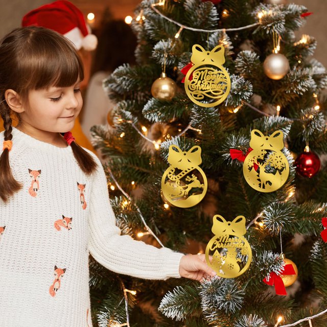 Juego de 4 o 12 Adornos Navideños de Bolas Planas de Acrílico Dorado de Doble Cara