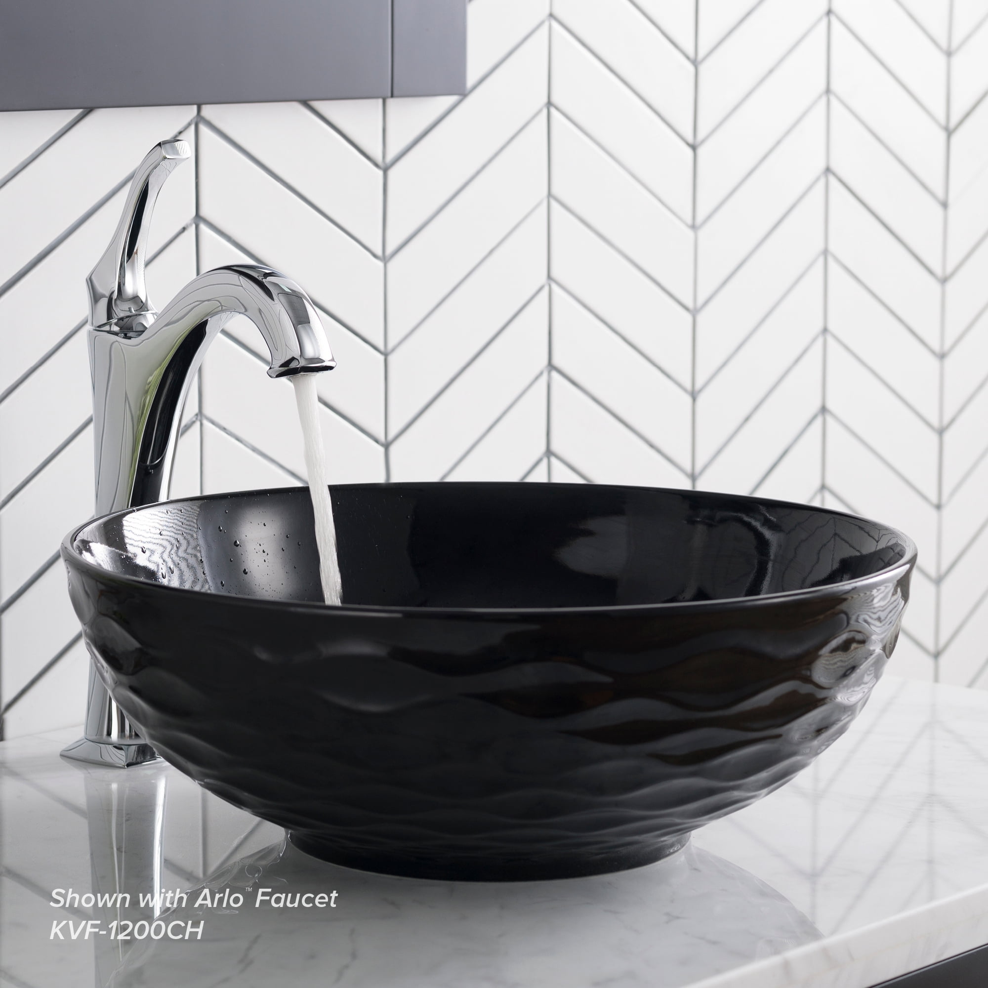 KRAUS Viva Round Black Porcelain Ceramic Vessel Bathroom Sink, 16 1/2 in. D x 5 1/2 in. H
