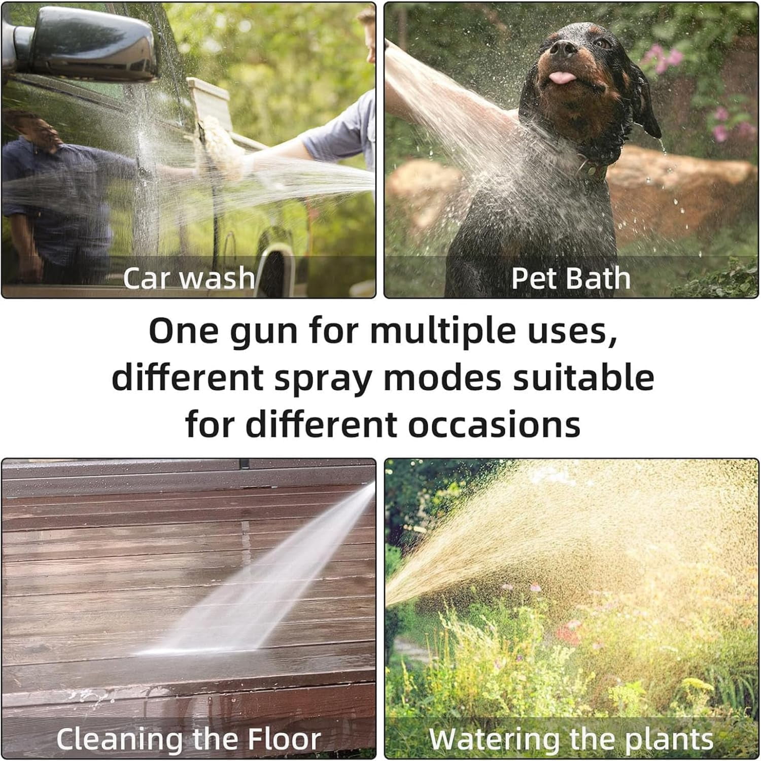Long Reach Car Wash Gun, 3 Spray Patterns Foam Cannon, Rotating Garden Hose Nozzle for Cleaning Watering(C)