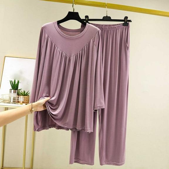 Taylonsss Womens Loungewear Set Soft V-Neck Long Sleeve Blouse with Pleated s and Tie-Waist Wide Leg Pants Home Comfort Two-Piece Outfit